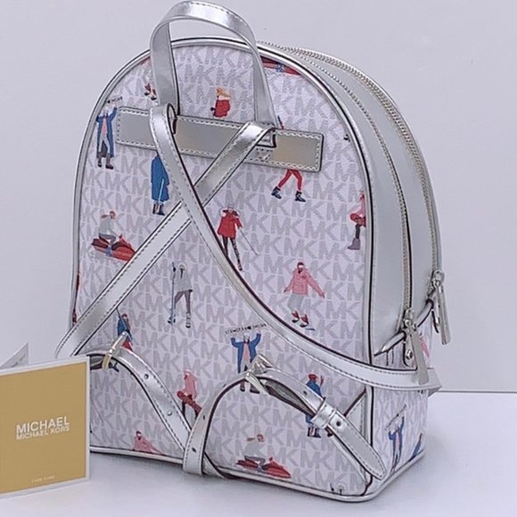 Michael Kors Jet Set Girls Adina Medium Backpack Bright White Silver Multi - Picture 5 of 16